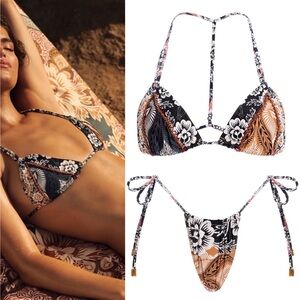 AGUA BENDITA Set - Caliope Fera String Bikini Top & Alexi High Leg Bottom - M